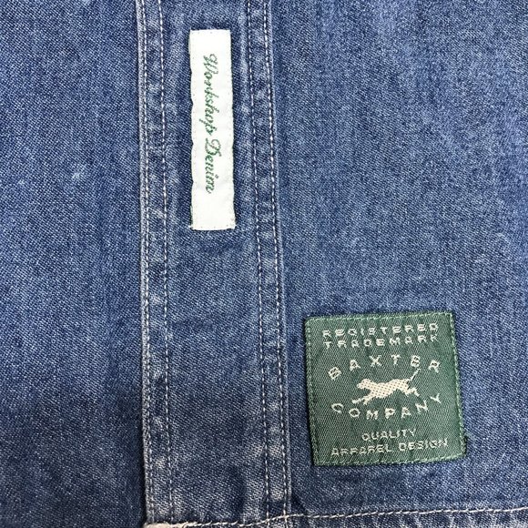 VTG Baxter Brand Workshop Denim Leather Collar Button Cotton Work Shirt Mens L - Picture 2 of 7